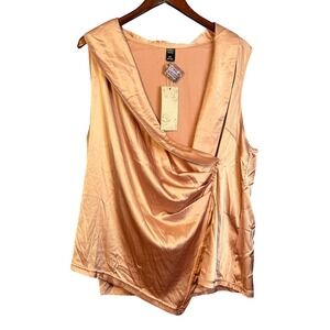 Emery Rose Blouse Top Ruched Drape Satin Inspired Romantic Women 3XL Pink Career